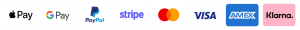 Akzeptierte Zahlungsarten: Apple Pay, Google Pay, PayPal, Stripe, Mastercard, Visa, Amex und Klarna