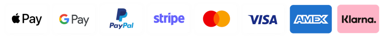 Akzeptierte Zahlungsarten: Apple Pay, Google Pay, PayPal, Stripe, Mastercard, Visa, Amex und Klarna