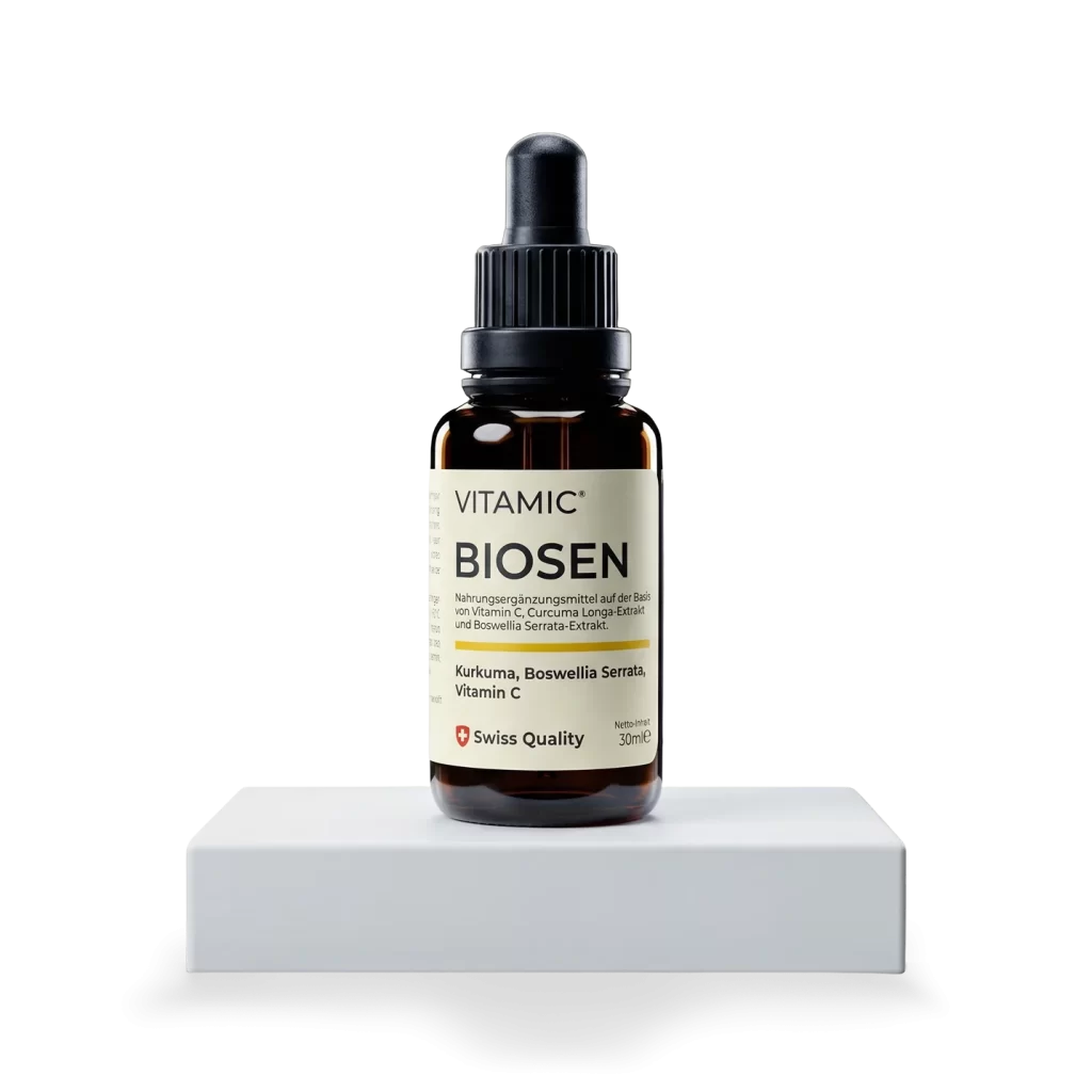 VITAMIC BIOSEN Flasche auf weißem Podest